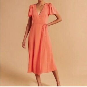 Abercrombie & Fitch coral wrap dress- medium PETITE